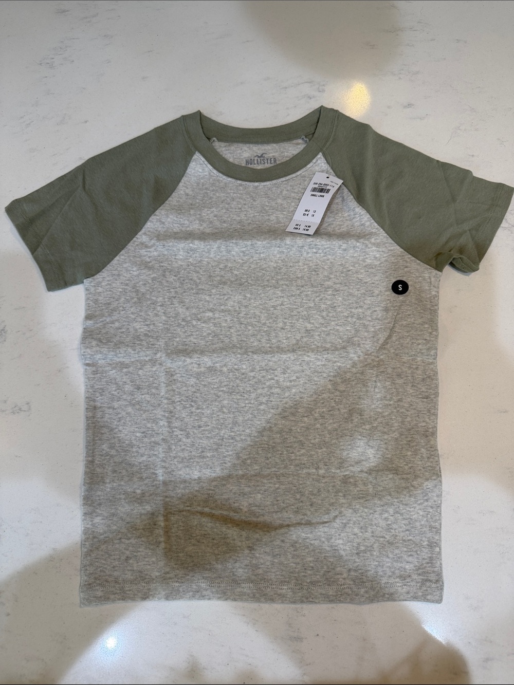 Hollister Short Sleeve Raglan Tee in Gray & Olive